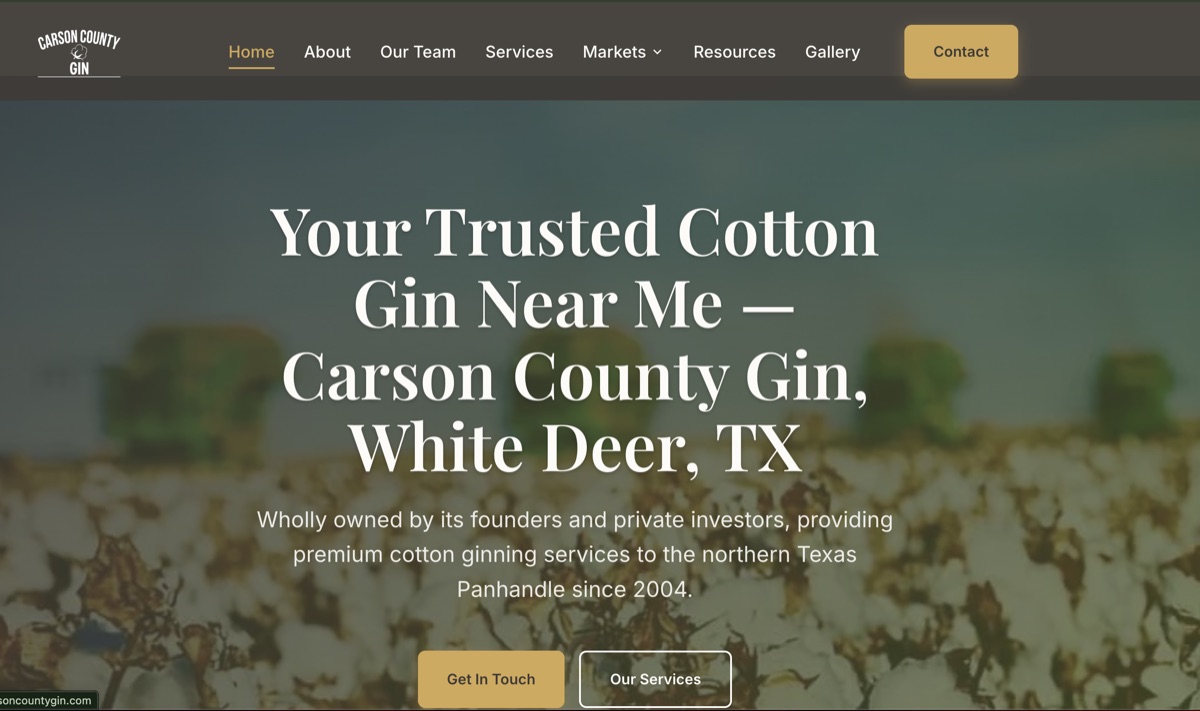 Carson County Gin website homepage