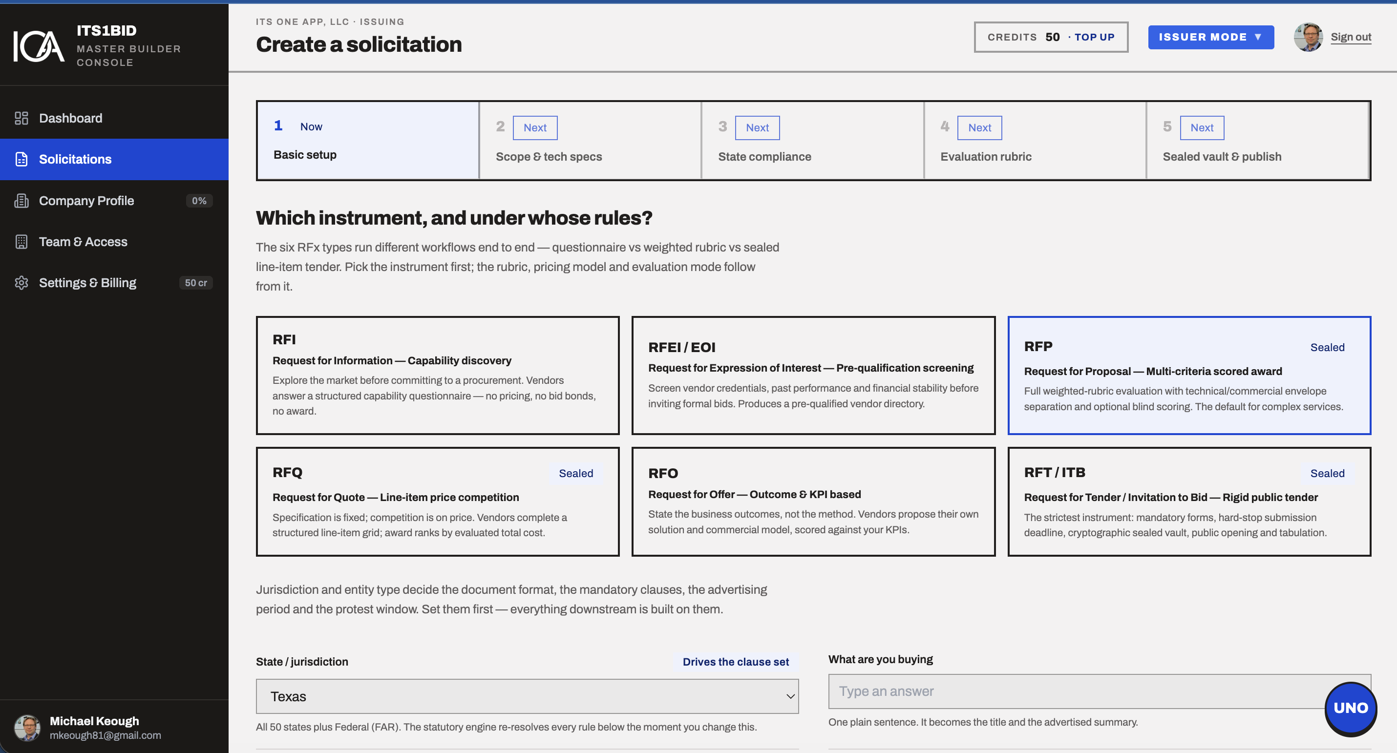 Its1Bid procurement platform dashboard